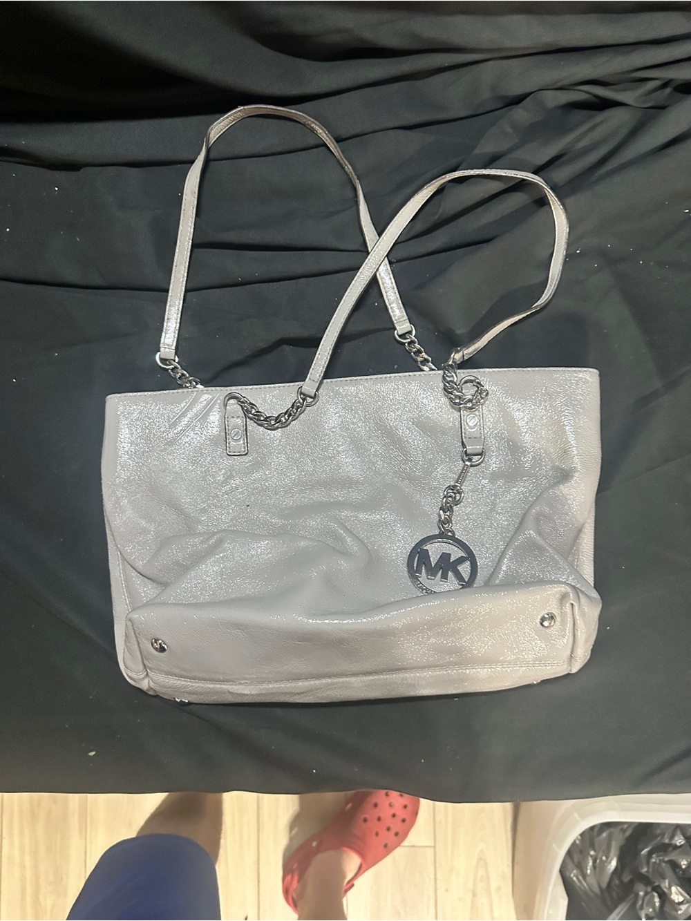 Michael Kors Silver tote bag with MK charm-#556